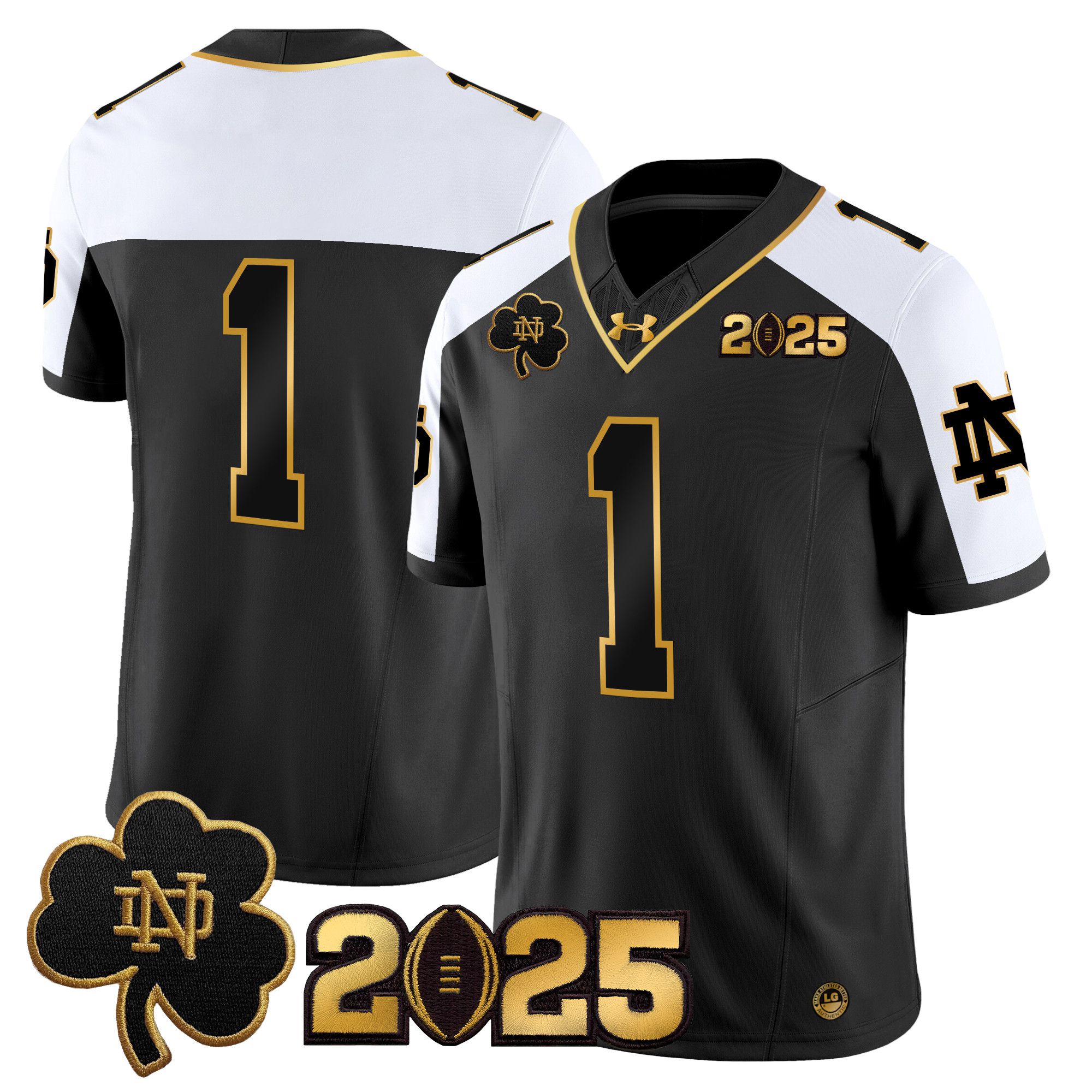 Men Notre Dame Fighting Irish #1 No Name Black 2025 CFP Final Patch Gold Vapor Limited NCAA Jersey->ncaa teams->NCAA Jersey